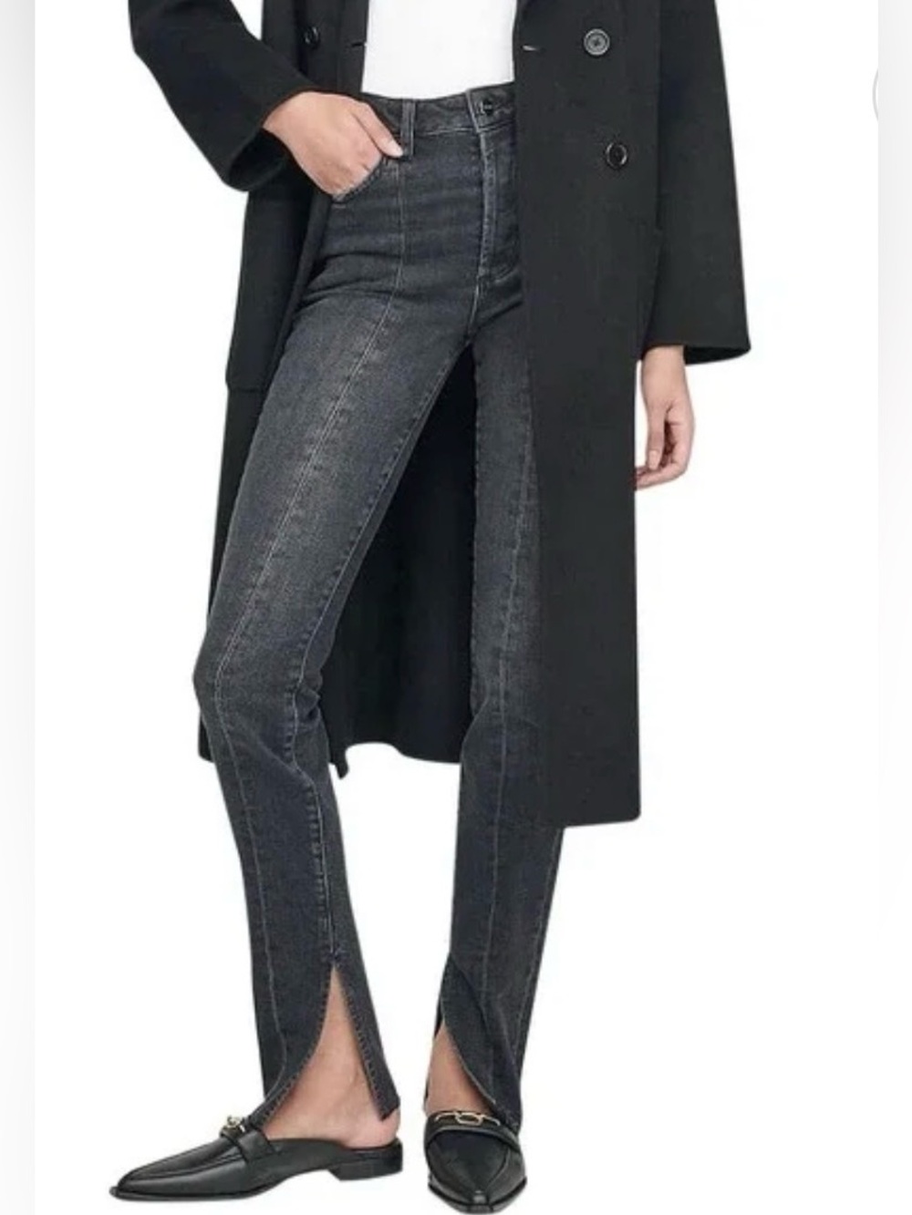 Anine Bing Black Gray Split-Hem Skinny Jeans